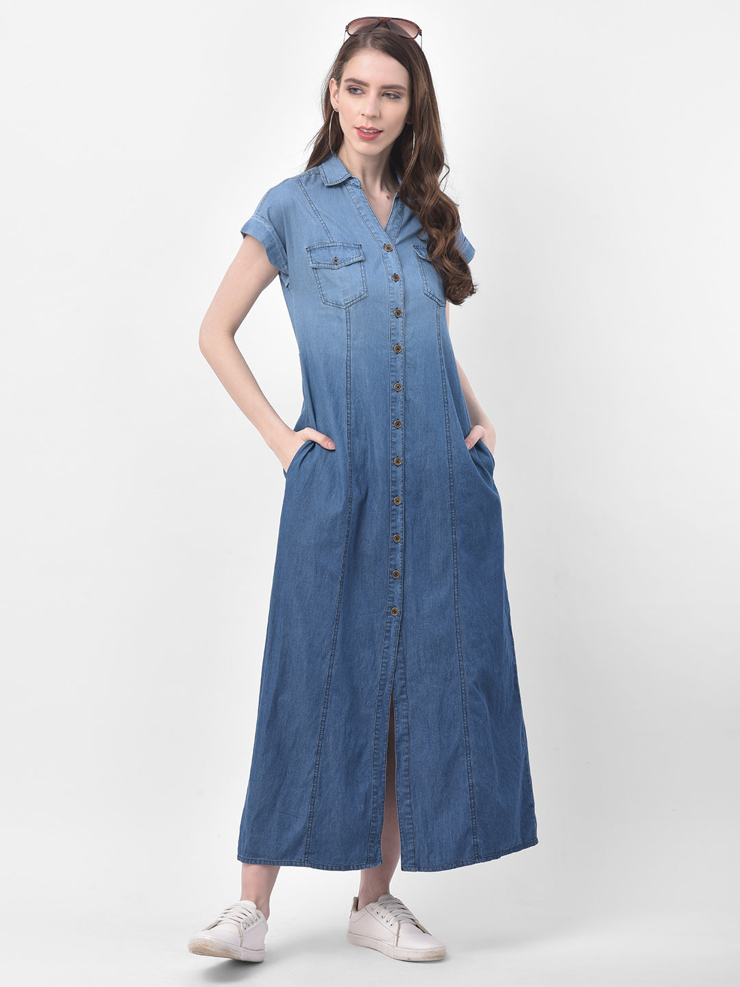 Mid Blue Stone CIRCULOSE® Future Denim Maxi Dress | GANNI US